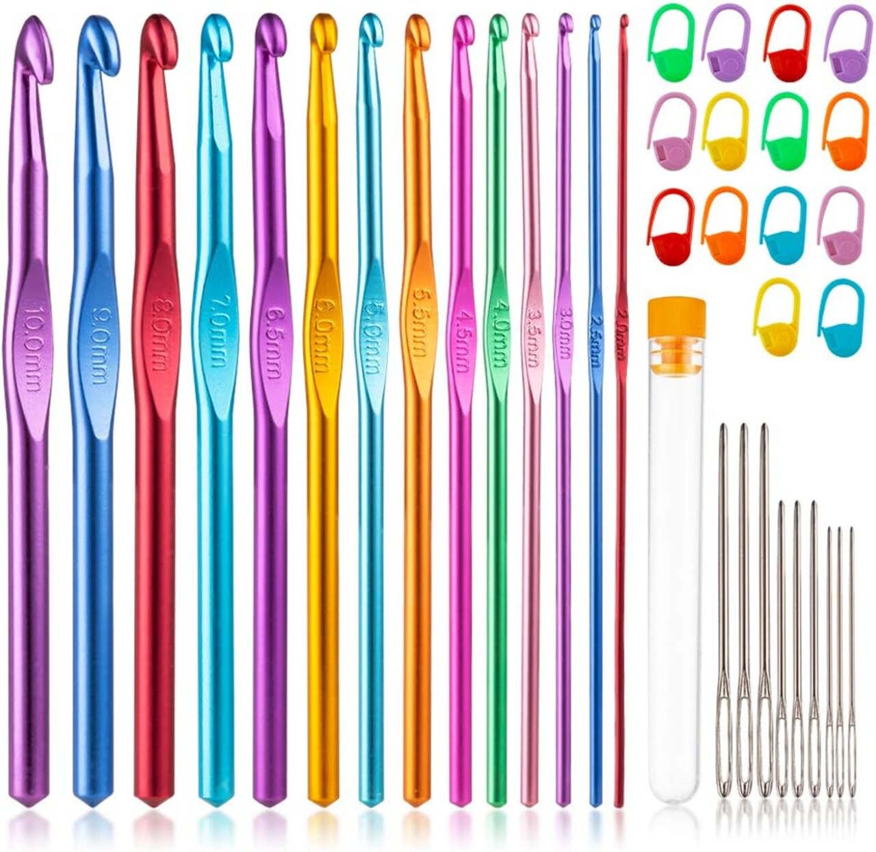 14 Sizes Crochet Hooks Set 2.0–10.0mm Colorful Ergonomic Metal Needles
